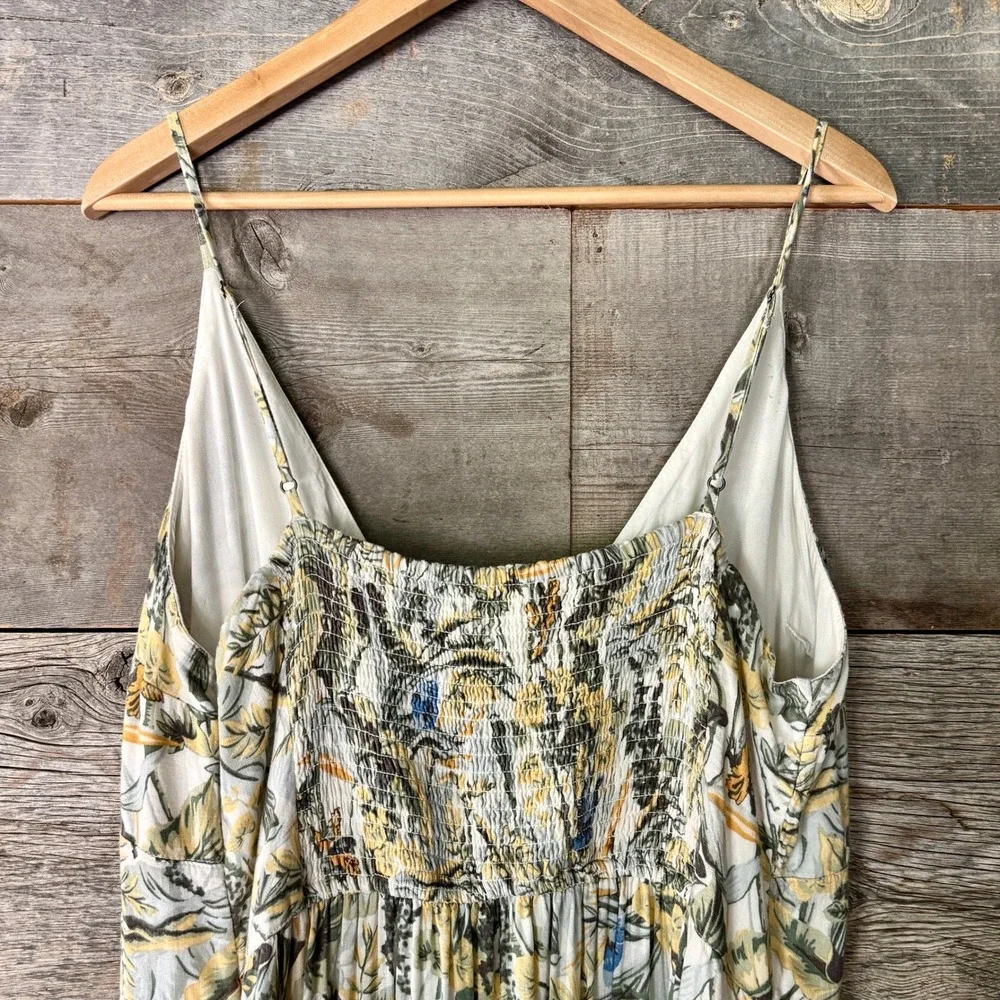 Abercrombie & Fitch Linen Blend Floral Butterfly Button Front Maxi Dress XL Boho